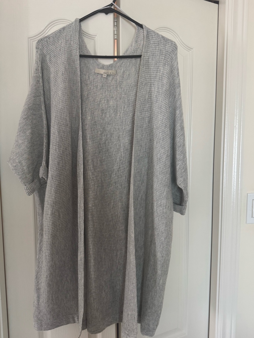 Light Gray Ribbed Open-Front Women's Cardigan - Picture 3 of 5